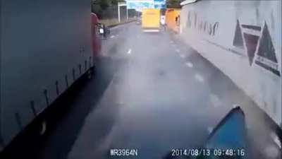 Disastrous lane change...Reminder to watch out for blind lane changes!!