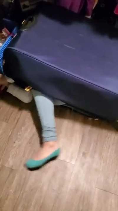 My kid thought she found a great hiding spot.