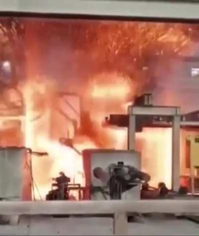 Machine malfunctions spraying molten metal everywhere
