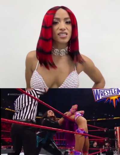 Sasha Banks acts bratty to get opponents to humiliate her. Exposing her taut belly to the world 