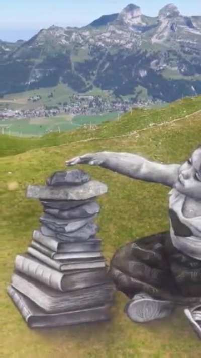 The artist Saype paints on grass using bio-degradable paints made of water, chalk, charcoal and casein Nothing lasts forever, they are visible for a few weeks, when the rain comes they are washed away and nature takes the land back