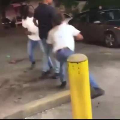 Dude gets his ass whooped so he takes out his nine instead