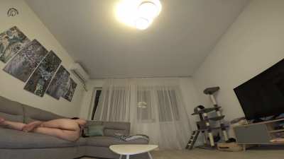 Naked With Leather Harness Farts On The Couch
