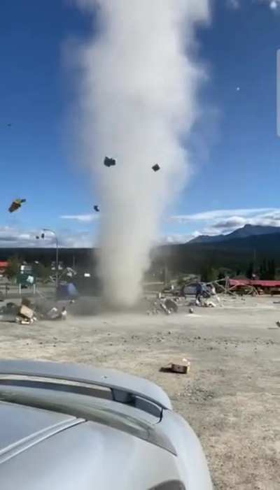 Man has vegetable stand destroyed by dust devil on a nice day