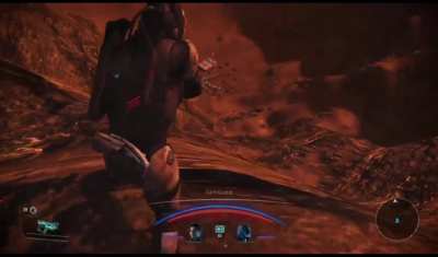 Commander Shepard Speedy-Legs on his way to save the day
