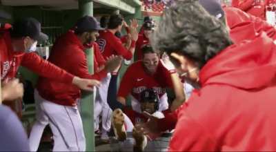 Xander Bogaerts celebrates his first home run of the season