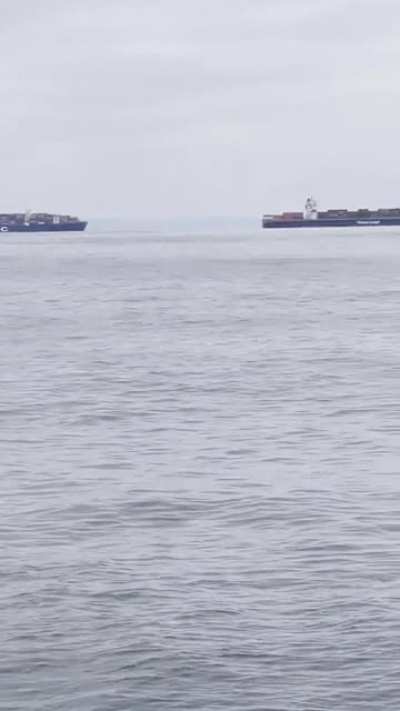 Container ships waiting off Long Beach