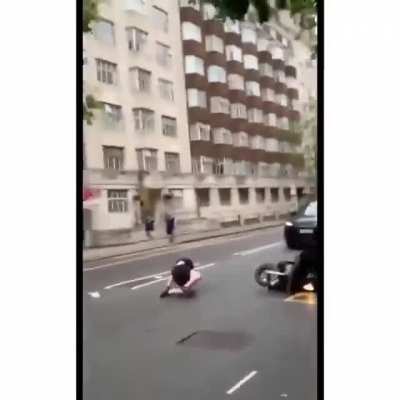 A drunk Scottish football fan gets hit by a moped