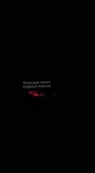 A Russian ammunition depot was on fire last night near occupied Henichesk, Kherson Oblast, reportedly after a Ukrainian strike