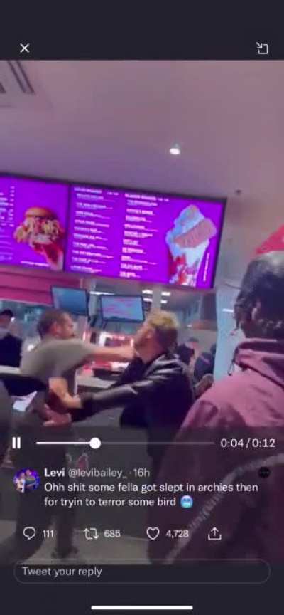 This guy was harassing this girl and her boyfriend came and knocked him out cold