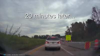 Guy's plan to escape traffic jam does not go as planned
