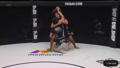 Fighter jumps off cage to get a takedown