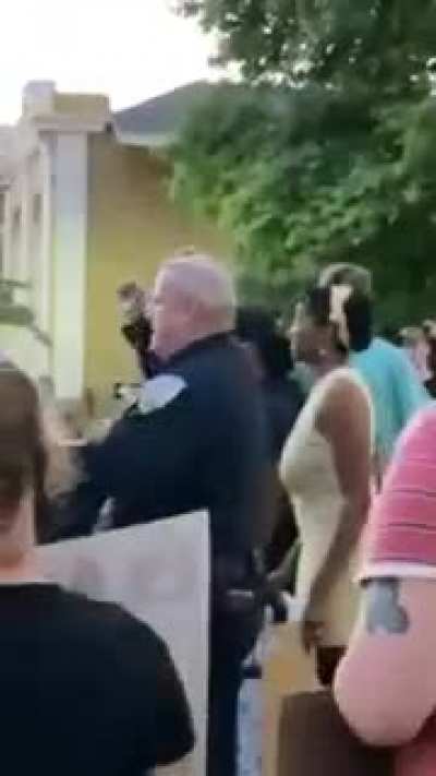 Placerville PD Chief Joe Wren Declares the BLM Protest a Success Before Leading a March Through Downtown Placerville.