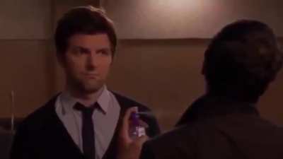 Here's Tom spraying cologne for a full minute because why not. (seriously though, this gag was hilarious)