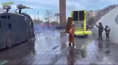 Anti Lockdown protester gets hit in the face by a water cannon (Eindhoven)