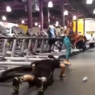 Man running on treadmill falls...