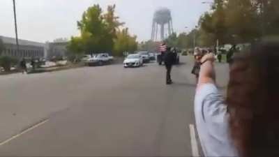 Protesters Block Street and Attack Cars with Flags