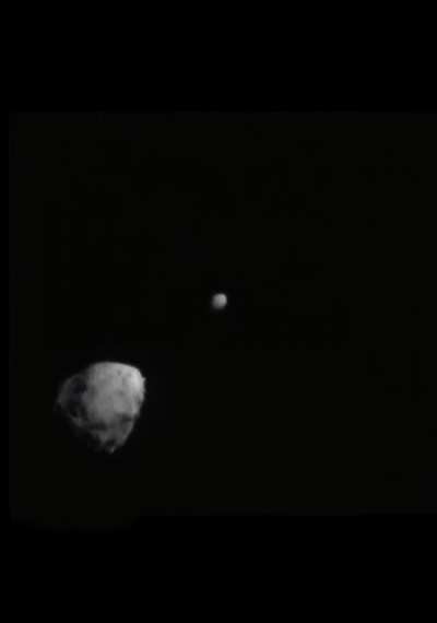 Today we tested a planetary defense system. These are the final images sent back by the spacecraft intentionally crashed into an asteroid, stabilized and interpolated.