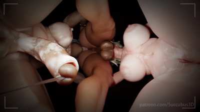 Messy sloppy cum leaking futanari threesome