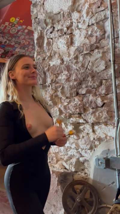 Taking my tits out in a full bar ;) 