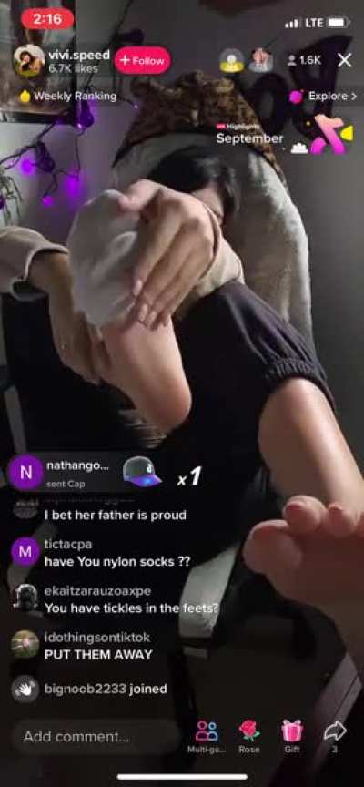 Taking off socks on live