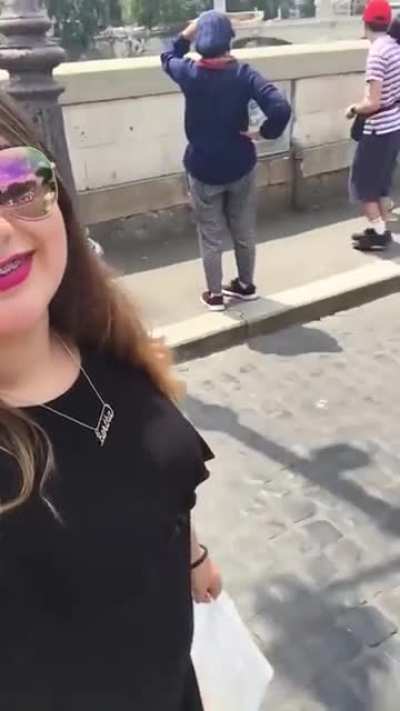 Weirdo photo bombing in public