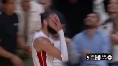 [Highlight] Caleb Martin saves the ball and then hits the triple in Giannis's face