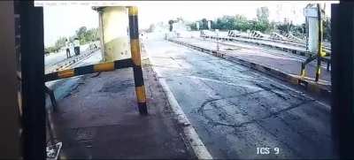 Speeding car accident at the toll plaza