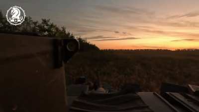Gopro attached to a Ukrainian M2 Bradley as it lays down fire towards a Russian position in a treeline (Near Novooleksandrivka, posted by 47th Brigade)