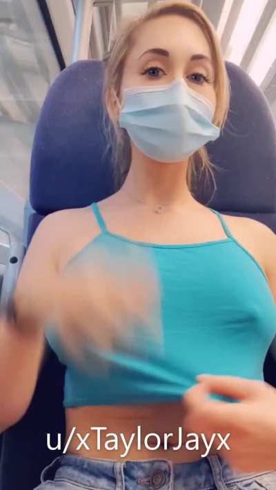I was a bit nervous about this one as it’s been a while since I flashed these tiddies right next to people but wow, it’s such a rush! [GIF]