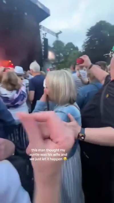 Old guy though he was touching his wife’s arm but he was actually touching a stranger’s arm