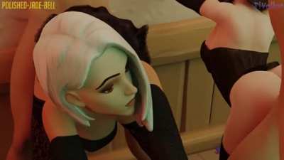 Ashe and D.Va get costumed up and fucked (poli<wbr>shed-<wbr>jade-<wbr>bell, Volkor)