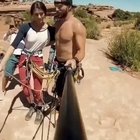 I don't know if she got him or if he got her, but that's one hell of a canyon swing.