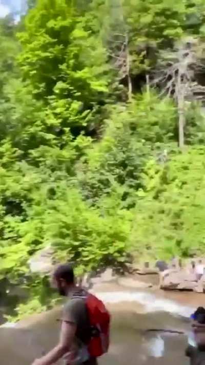 This baby's reaction to a waterfall!