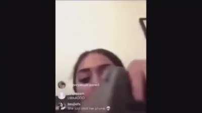 Girl shoots her phone during Instagram live