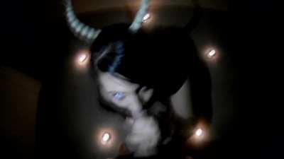 Sexy demon drinking cum from her victim