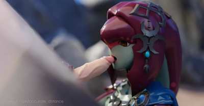 Mipha keeps the peace with the Stone Talus