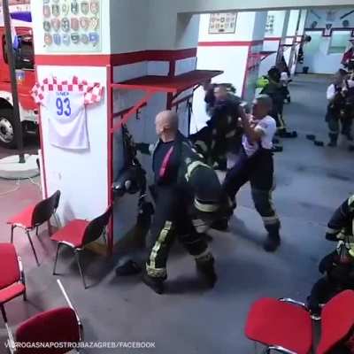 Throwback to when Croatian firefighters were about to see Ivan Rakitić's game-winning penalty against Russia in the World Cup, but duty called.