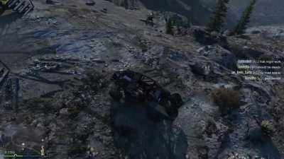 my friend falling down a mountain in gta