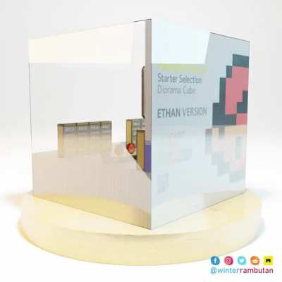 I made this Pokemon Gen II starter selection diorama cube