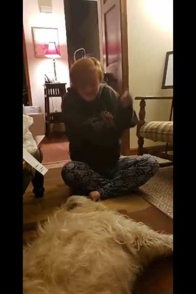 My sister doing her best to become a velociraptor