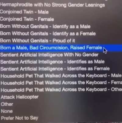 born male, bad circumcision, raised female. boss battle music starts playing