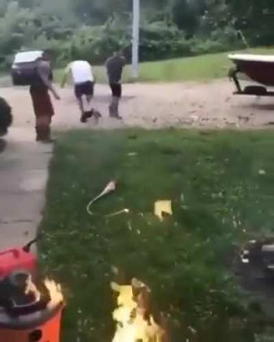 a makeshift flamethrower
