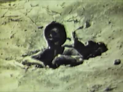 The charred remains of a Japanese soldier killed during the Battle of Eniwetok in February 1944