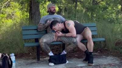 Park bench creampie