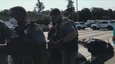 State patrol arrest protesters blocking I-5 in Seattle - 3rd September