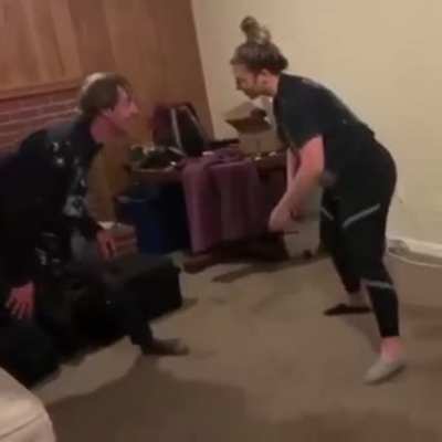 WCGR wrestling with a girl at a party