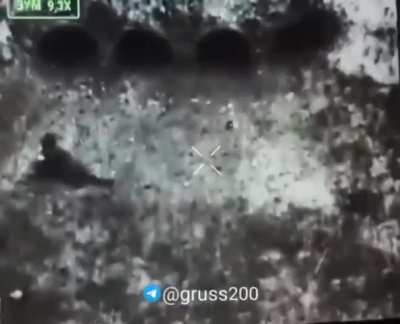 Explosion launches Russian soldier out of a pipe and he crawls back in, only to be followed up by another FPV strike.