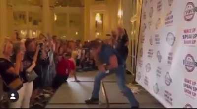 Dr. Mark Sherwood (Naturopathic), decided to fire up the crowd at last night’s anti-vaccine, anti-mask rally in Grand Rapids by tearing up a mask. The mask won.