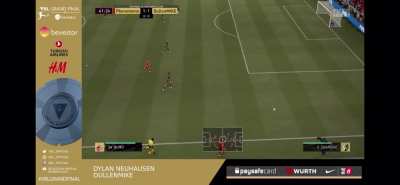 This goal was scored in the RO16 of the Virtual Bundesliga, which price pool is 100.000€